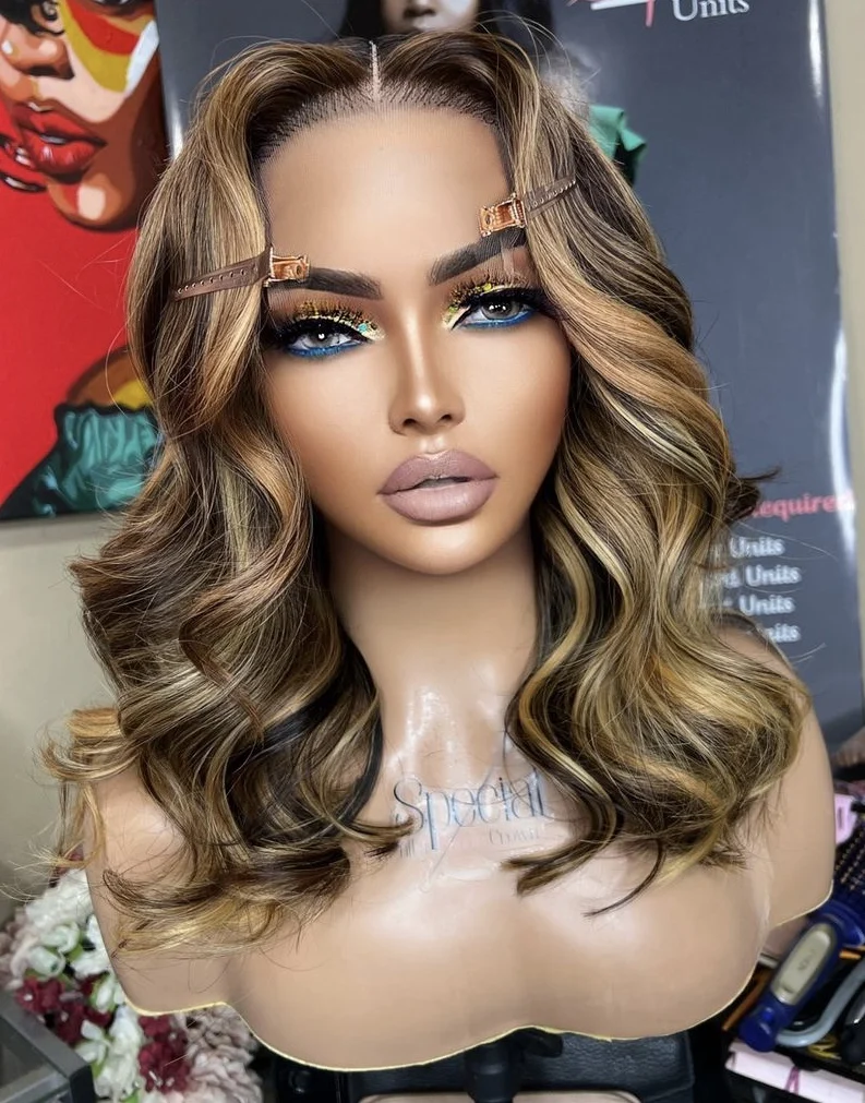 Short Bob #4HL#27 Body Wave Human Hair 13x6 Lace Front Wigs for Black Women Natural Highlight Wigs HD Transparent Lace 360 Wigs