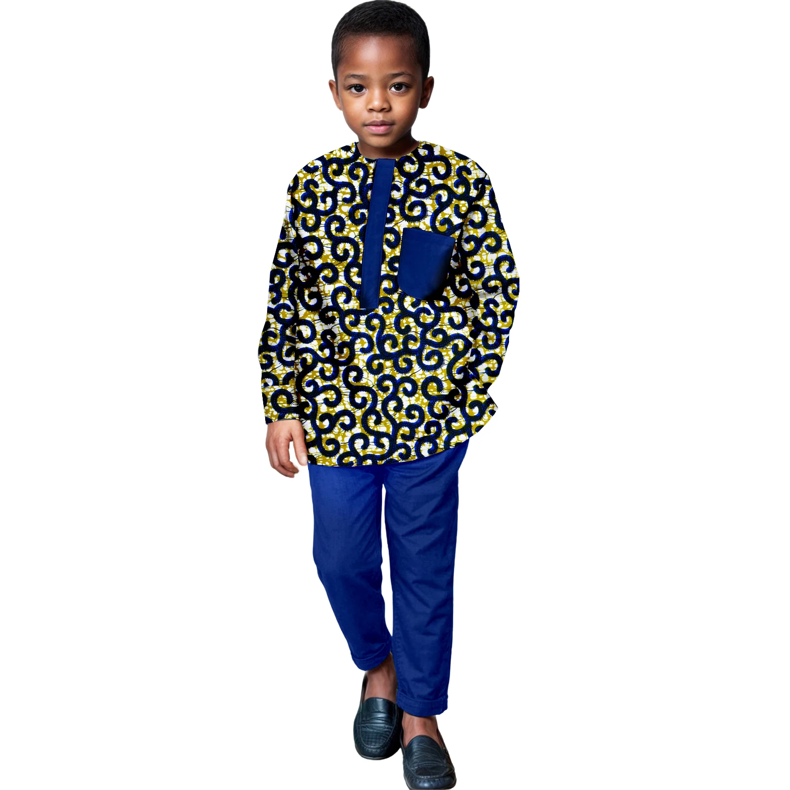 

Африканская детская одежда, рубашка и брюки с восковым принтом, комплект из 2 предметов, Анкара Дашики для мальчика