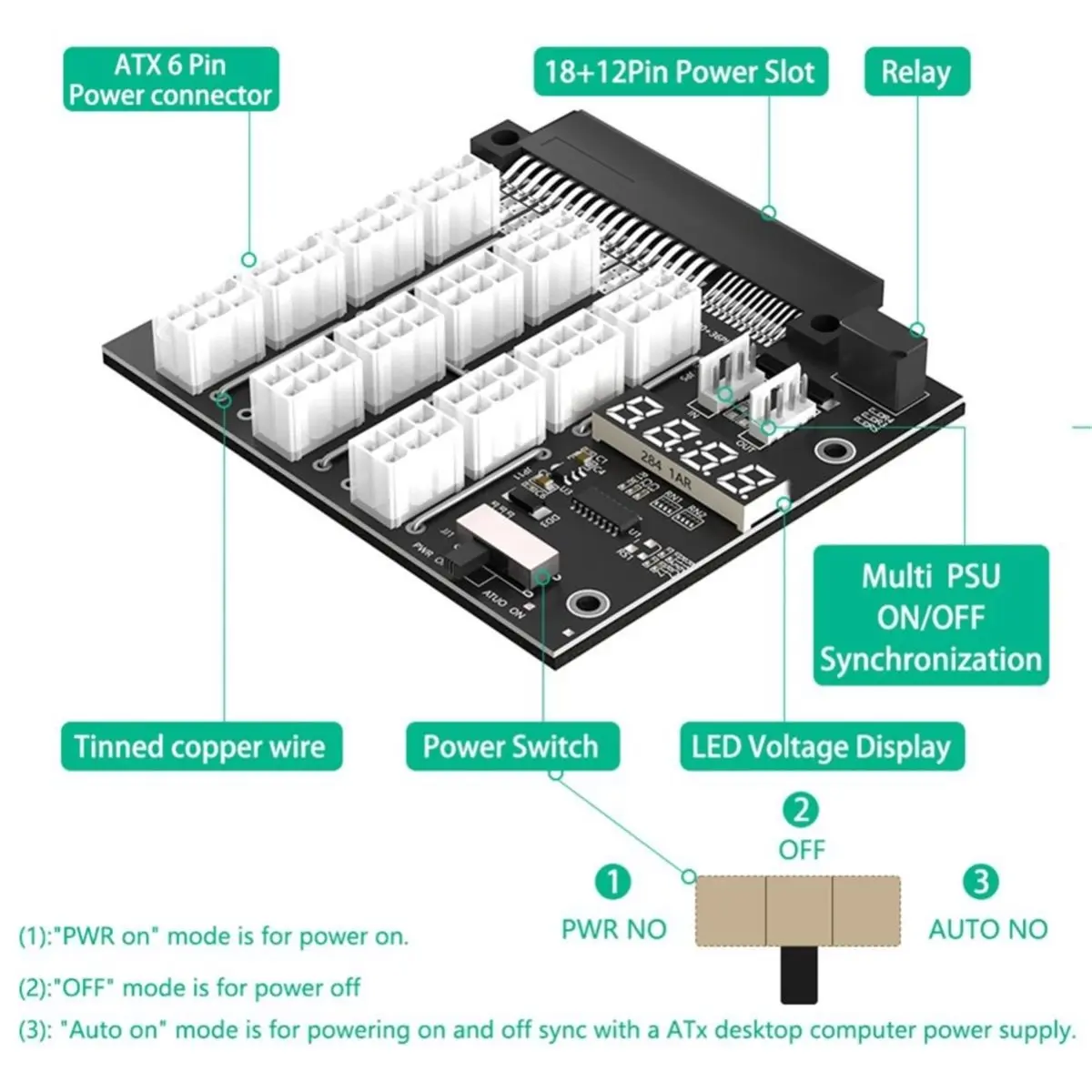 618 Mega Sale ATX 12x 6Pin Power Supply Breakout Board Adapter with LED Flash Light for Dell Brand PSU and BTC Mining