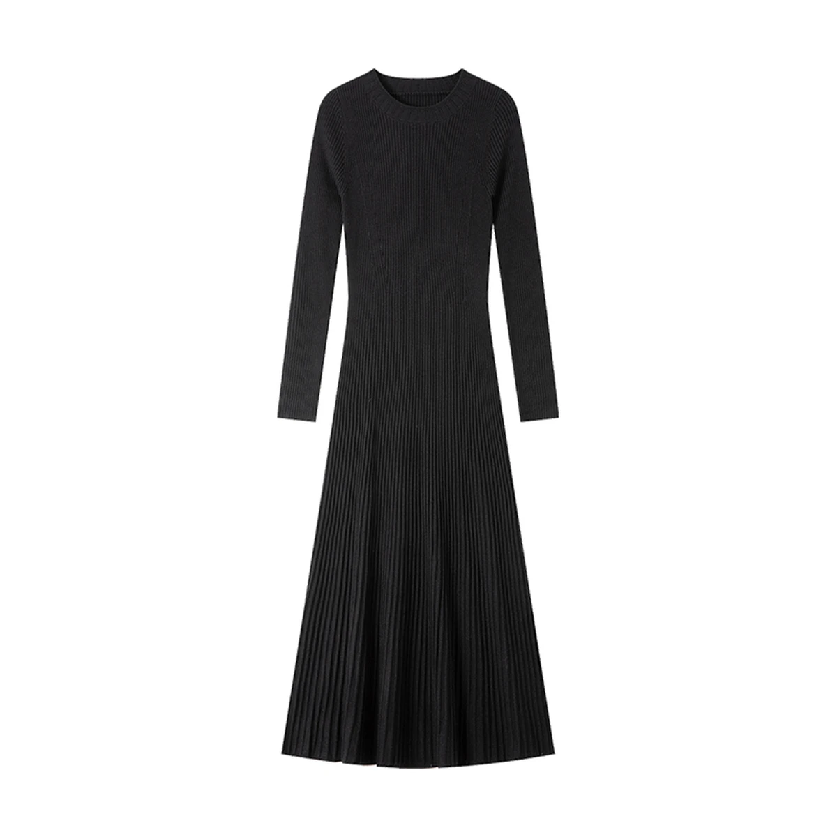 VIMLY robes longues 2025 hiver femme élégante laine mélange tricoté robe de soirée a-ligne col rond mince moulante robe mi-longue 73533