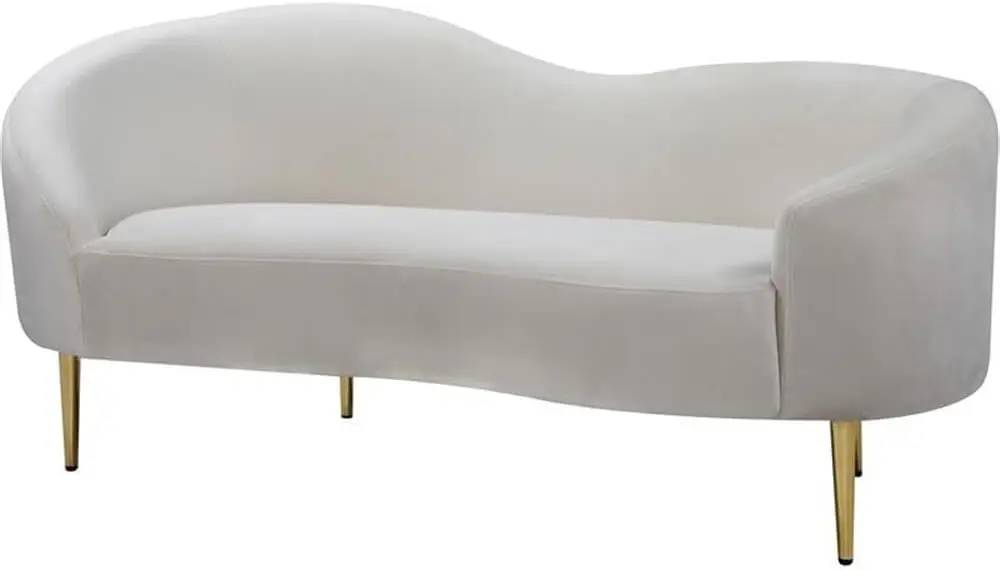 Velvet Upholstered Loveseat with Sturdy Metal Legs in Rich Gold Finish, Cream, 67" W x 31.75" D x 30.5" H image 2