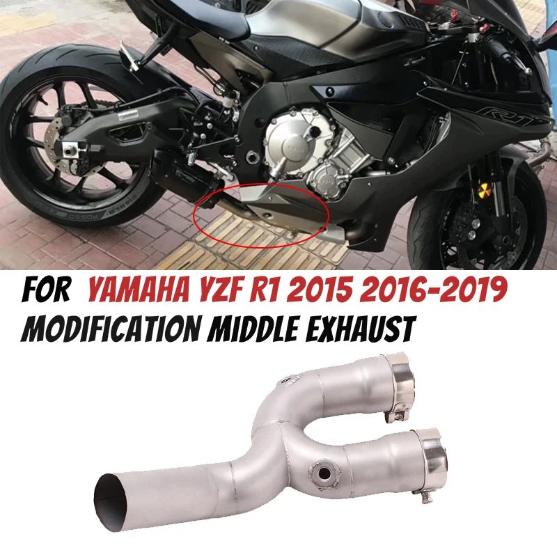

Модифицированная выхлопная труба мотоцикла, без шнуровки, среднее звено для YAMAHA YZF R1 2015 2016 2017-2019 лет, глушитель 51 мм, нержавеющая сталь