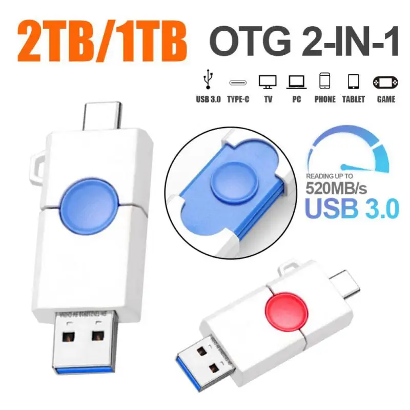 OTG Type-C USB فلاش حملة ، ذاكرة عصا للهاتف المحمول ، عالية السرعة القلم ، ذاكرة عصا ، USB 3.0 ، 64GB ، 2 تيرا بايت