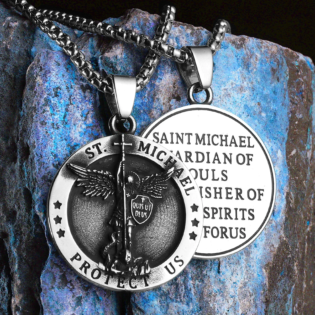 St.Michael Arch Angel Powerful Amulet Men Necklaces Stainless Steel Pendants Chains Women Jewelry Accessories Gifts Wholesale