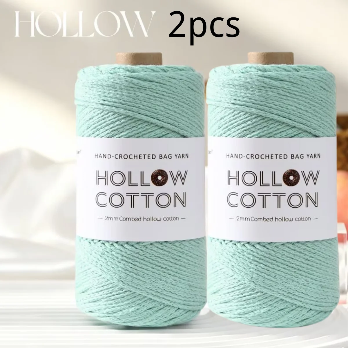 2pcs Lirisnly Selected Combed Yarn Round Hollow Thread, for Hand Knitting Bags, Cushions, Blankets, Various Home Goods, Crafts ,