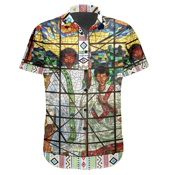 

Ethiopia Africa County Flag Map Short Sleeve Shirts For Men Clothes Orthodox Tee National Emblem Graphic Blouses Hawaii Boy Tops