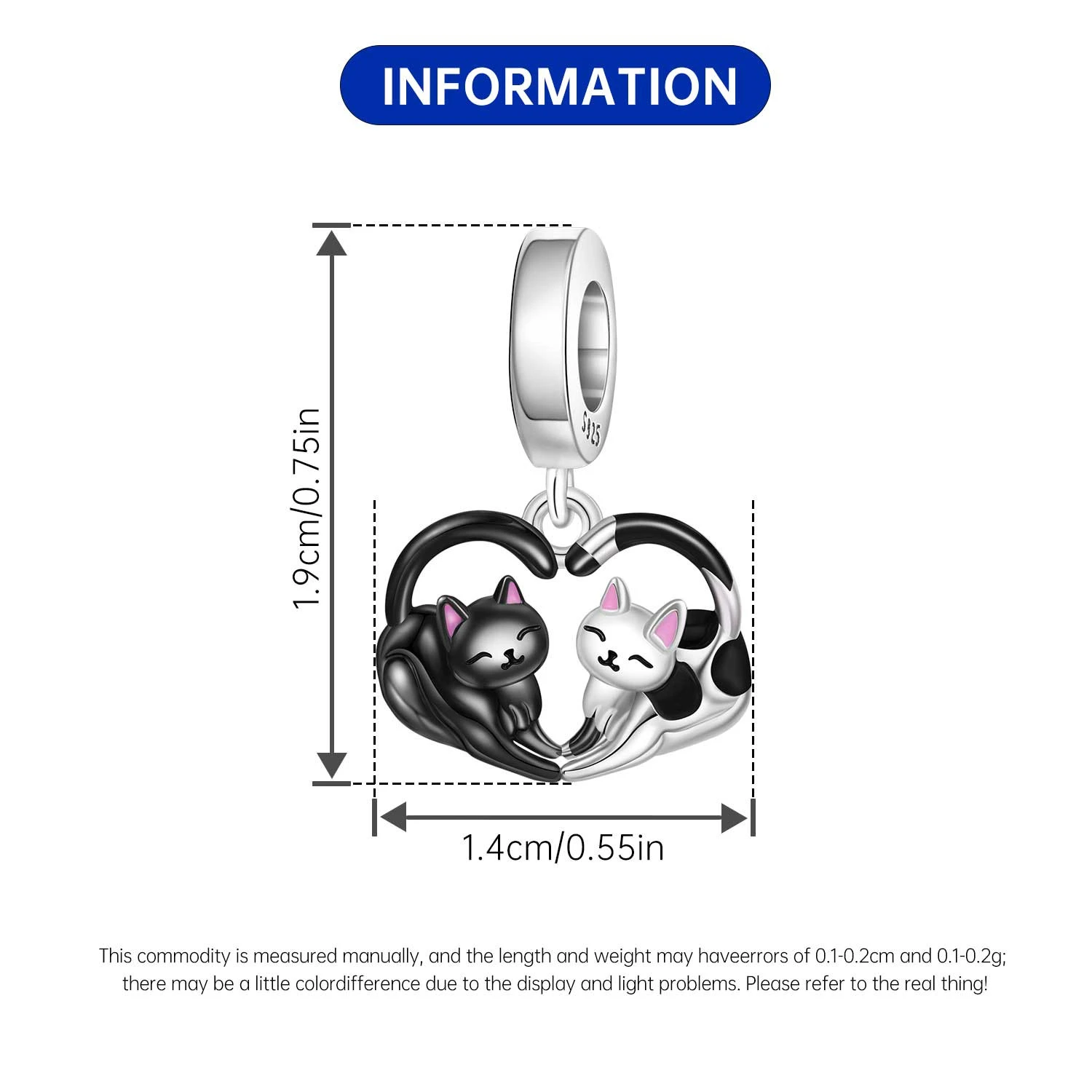CYCUFF 2025 새로운 925 스털링 실버 2 색 사랑 에폭시 고양이 펜던트 여성 착용 팔찌 매력 다목적 파티 쥬얼리 선물