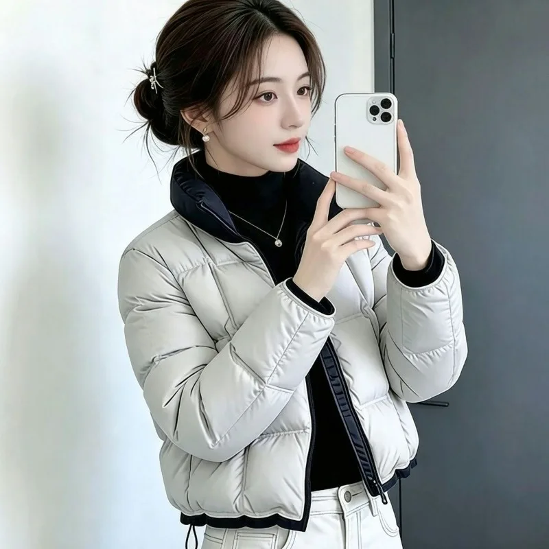 Contrasting Women's Clothing Splicing Short Thickened Warm Cotton Jacket Small Exquisite Simple Casual Trend Temperament Fashion