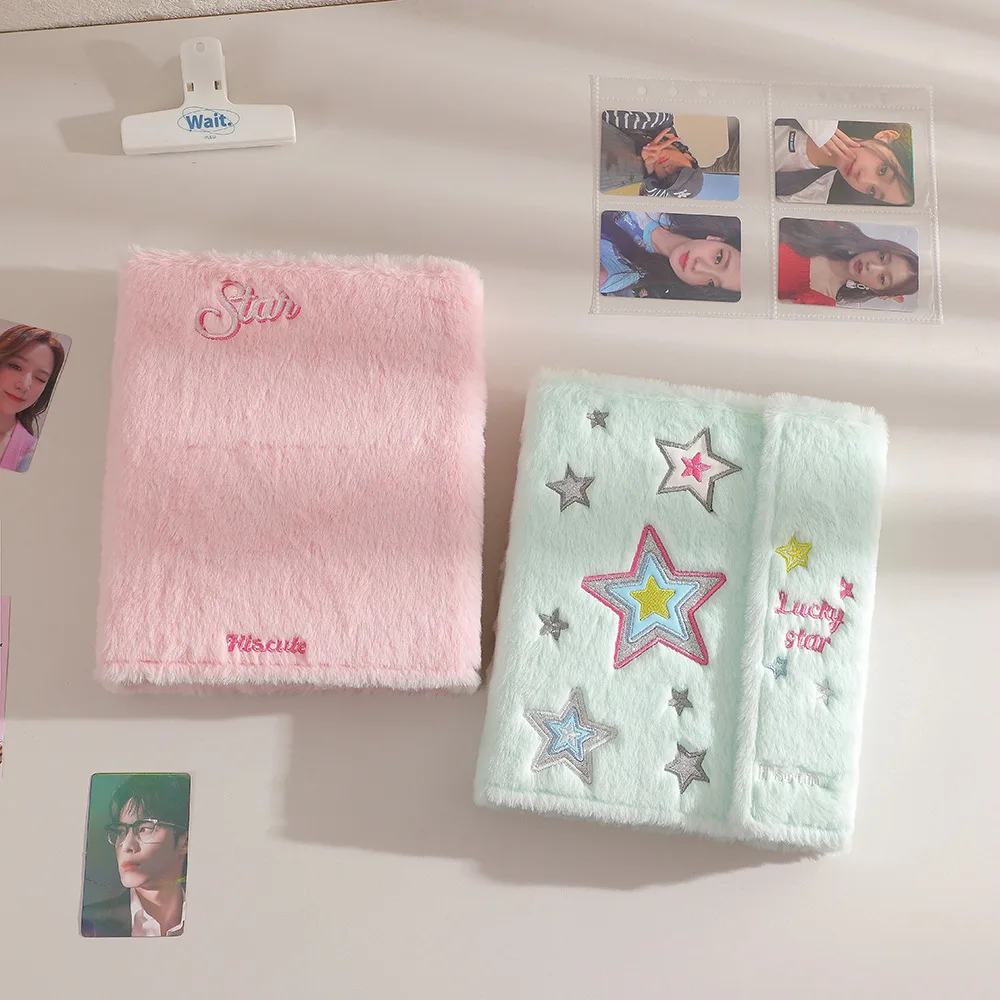 MINKYS Kawaii Fluffy Envelope Shape Star Plush A5 Kpop Photocard Binder Collect Book Idol Photo Card Holder Photocard Album