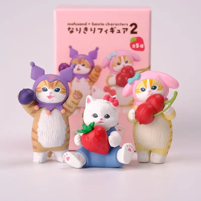 جديد حار Mofuseands القط الشكل صندوق أعمى سانريو عمل الشكل Mofusand عبر خلع الملابس Hellokitty Kuromi دمية نموذج ديكور هدية #6