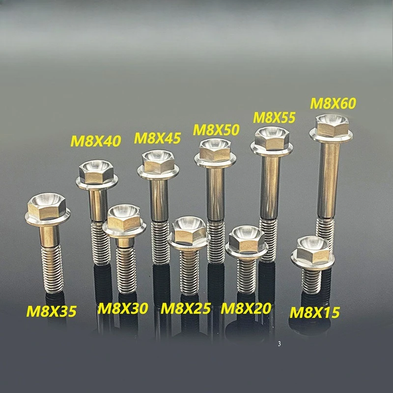 M8 Titanium alloy Screw 15-60mm Motorcycle Modification Disc Brake Bolt Titanium Bolt Hexagon Flange Head Screw Ti Fastener