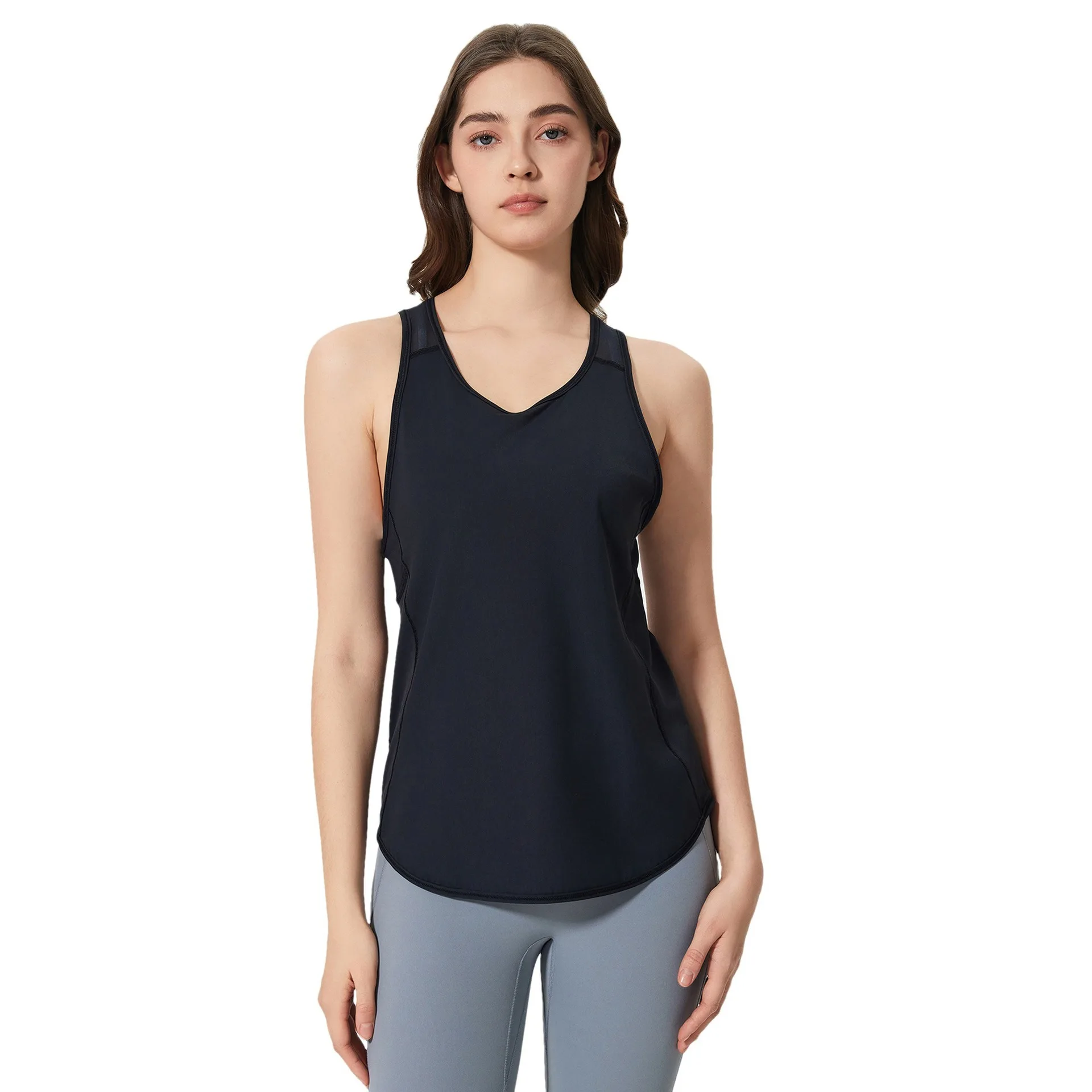 Lemon Gym Women Sport Tank Top T-shirt Short Yoga Shirt Loose-fitting Blouse Sweat-absorbing Quick-drying V-Neck Vest