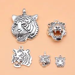 5pcs Antique Silver Color Tiger Charms Collection For DIY Jewelry Making, 5 Styles, 1 of Each