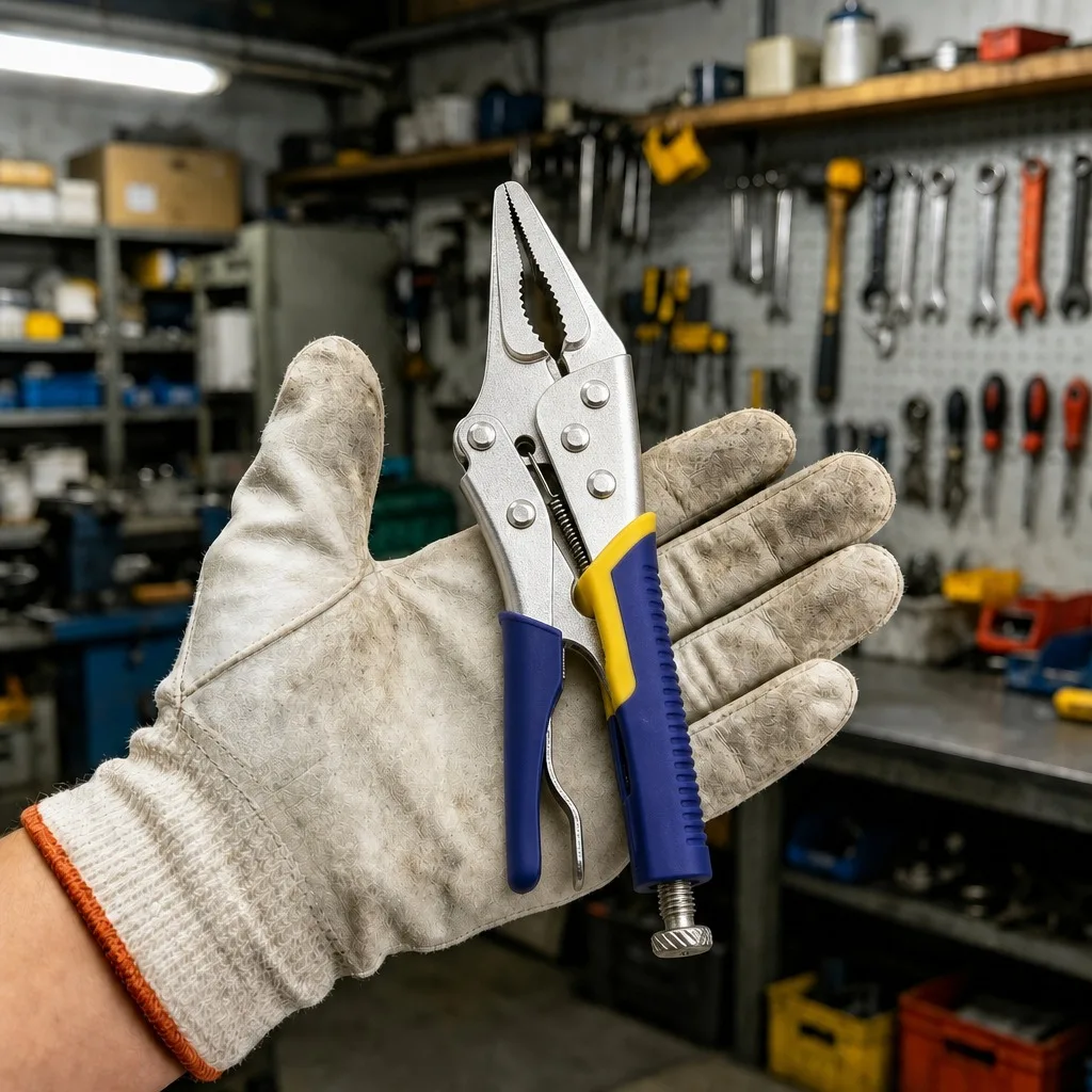 6.5Inch & 9Inch Long Nose Locking Pliers Vise Grip Set, Anti‑Slip Handle, Heavy‑Duty Serrated Jaw Clamp for Welding & DIY Repair