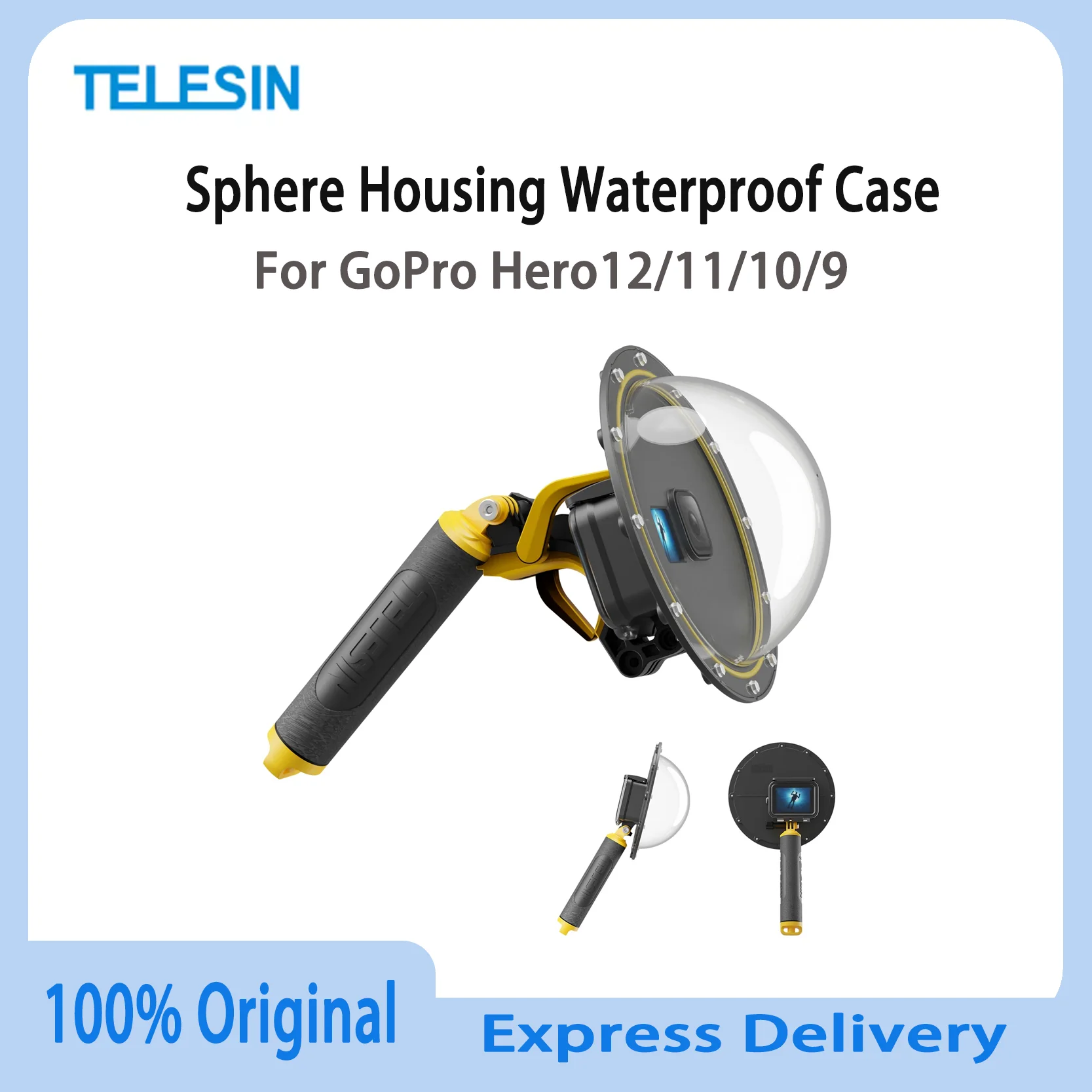 original-telesin-dome-port-waterproof-housing-case-for-gopro-hero-13-12-11-10-9-180°-ultra-wide-angle-30m-depth