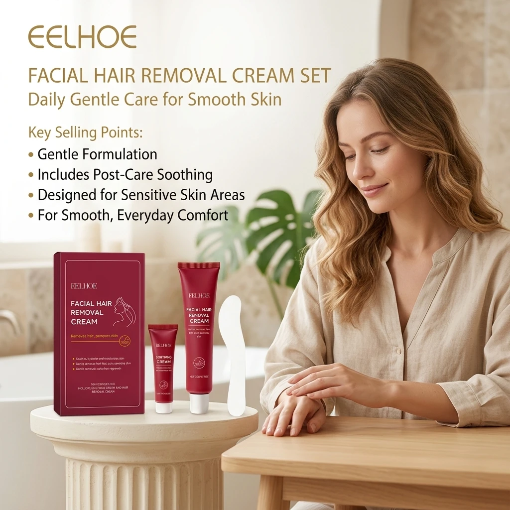 Facial Hair Removal Cream Nourishing Softening Hair Smoothing Skin Reduces Redness Improves Skin Texture Face Depilatory Cream