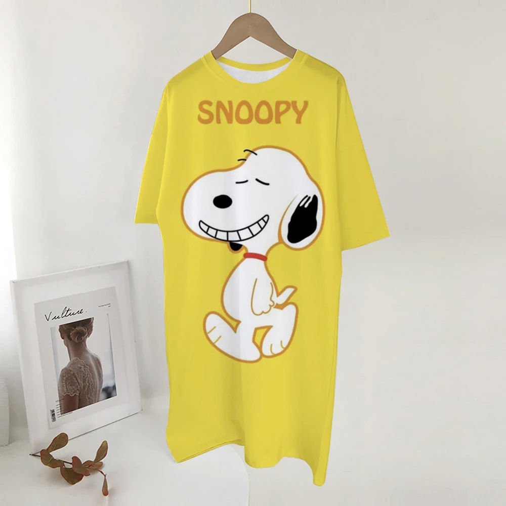 Dames zomer casual Snoopy print losse maat ronde hals korte mouwen T-shirt jurk nieuwe mode bedrukt rond