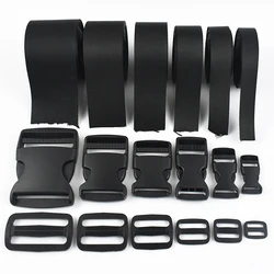 2-5Sets 15-38mm Black Nylon Webbing Plastic Release Buckle for Bag Strap Tri-Glide Slider Clasp Dog Collar Belt Adjust Ring Hook