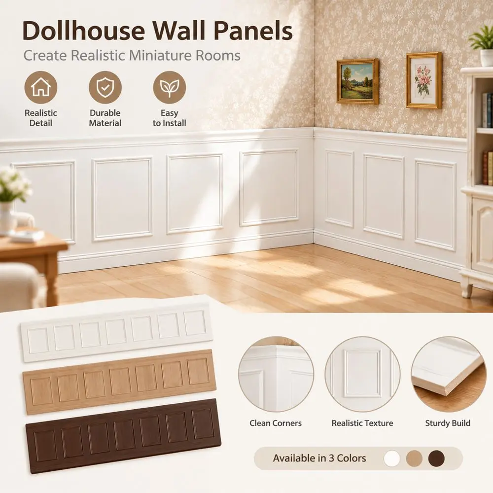 Rectangular Panels Dollhouse Wall Panels Decorative Trim Embossed Pattern Role Play Doll House Accessories 1/6 DIY Building