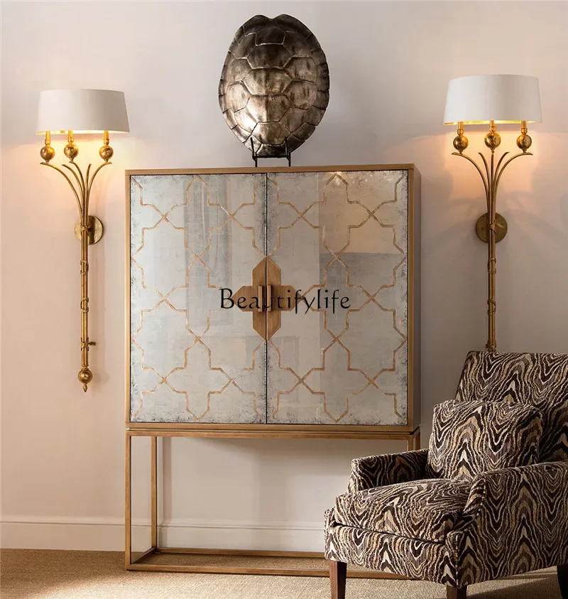 

yj58 Americanside cabinet ultra-thin living room solid wood wine cabinet integrated against the wall simple light luxury door ca