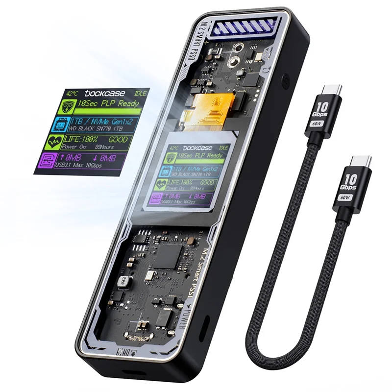 C9-Smart 2280 M.2 Nvme SSD Enclosure Cyber Design Explorer Edition With LCD Display Max 10Gbps Type-C