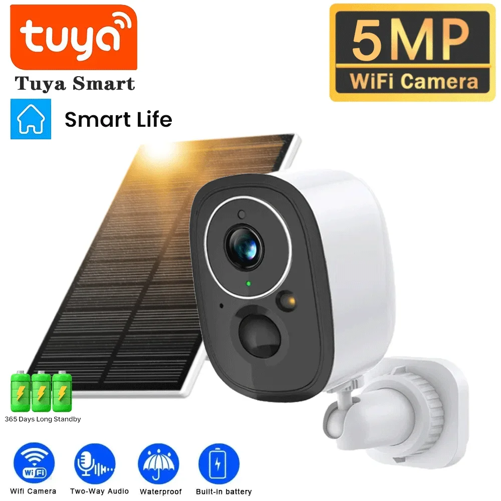 tuya camera de seguranca sem fio solar outdoor bateria low power vigilancia pir human detect ip cam color night wi fi 5mp 01