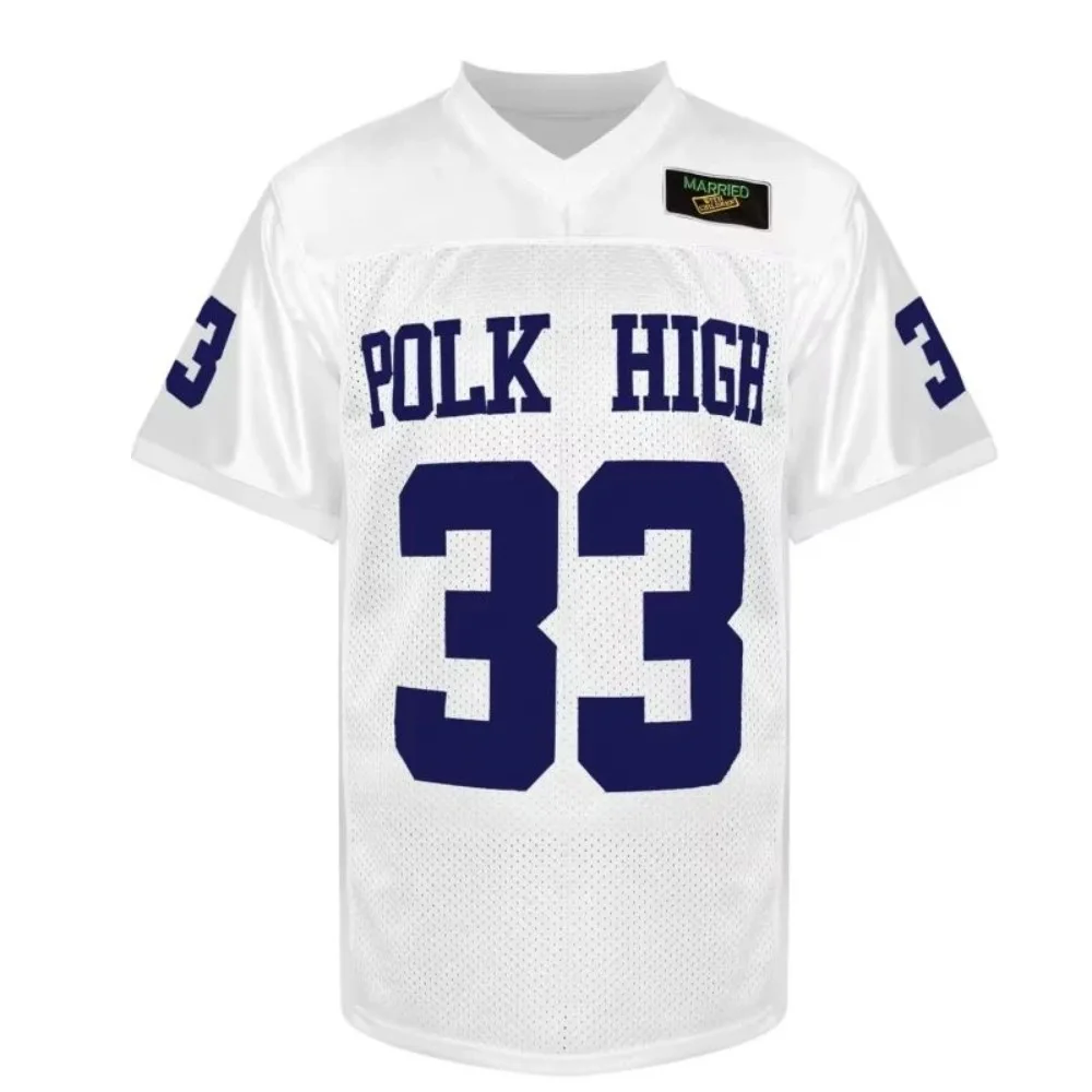 Summer POLK HIGH #33 BUNDY Football Jersey Mens Outdoor American Clothing Soccer Tops Married WithTV Sewing Jerseys Blue