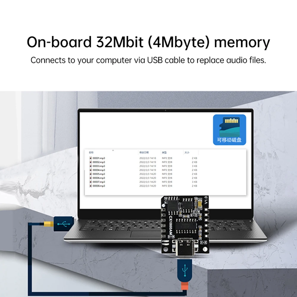 MP3 Audio Playback Motherboard 5W Amplifier Module with 4MByte Flash CX1000AM Serial Module Programmable