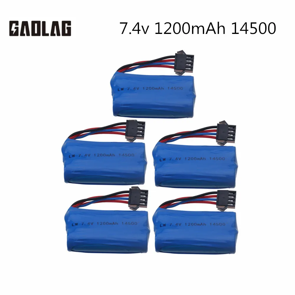 1-5Pcs 7.4V 14500 Li-ion battery SM4P for Electric Toys water bullet gun toys accessory 7.4V 1200mAh battery for Vehicles RC toy