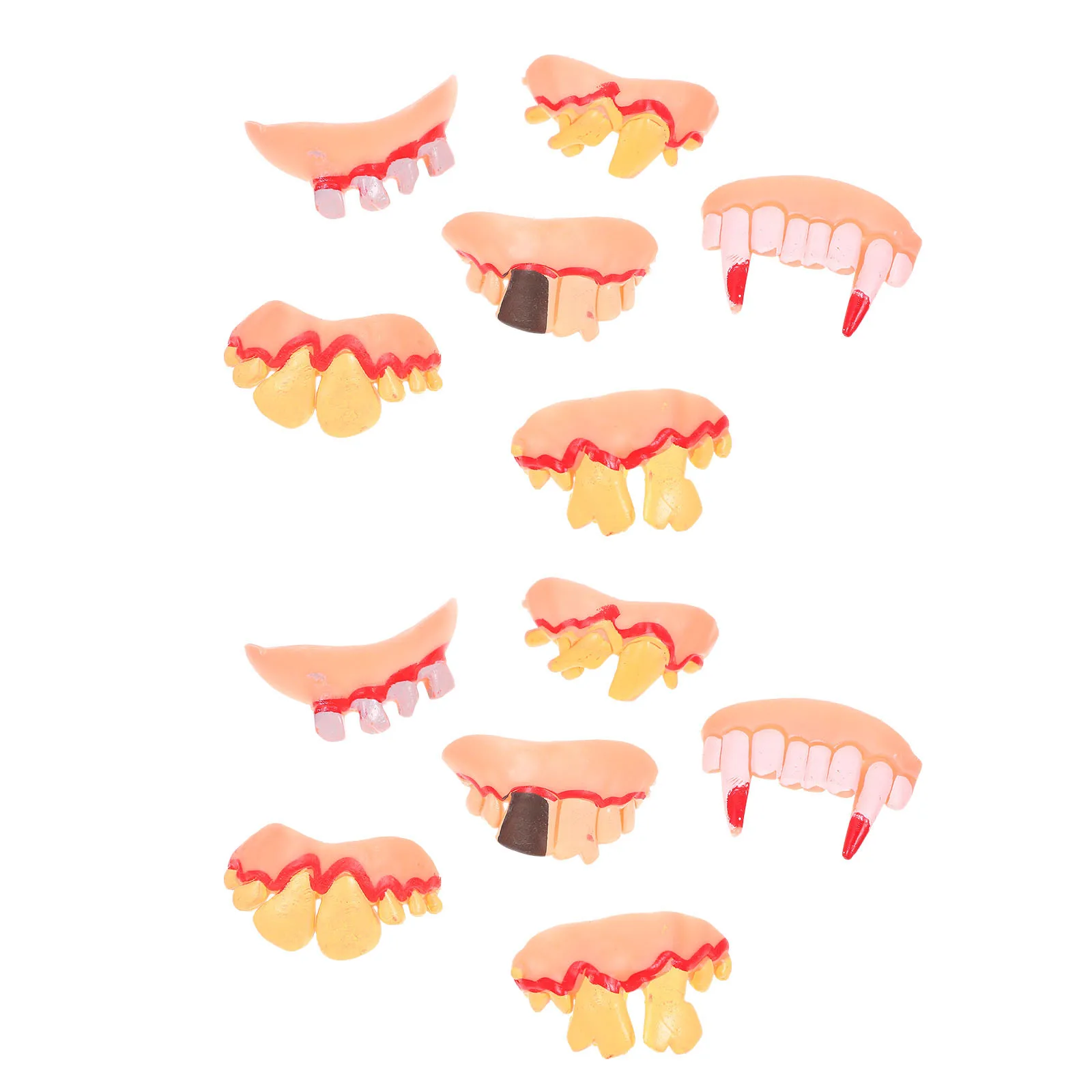 

12 шт., реквизит для поддельных зубов, ужасные зубные протезы зомби для Хэллоуина, аксессуары для костюмов, подарки для розыгрышей, новинка, забавные предметы