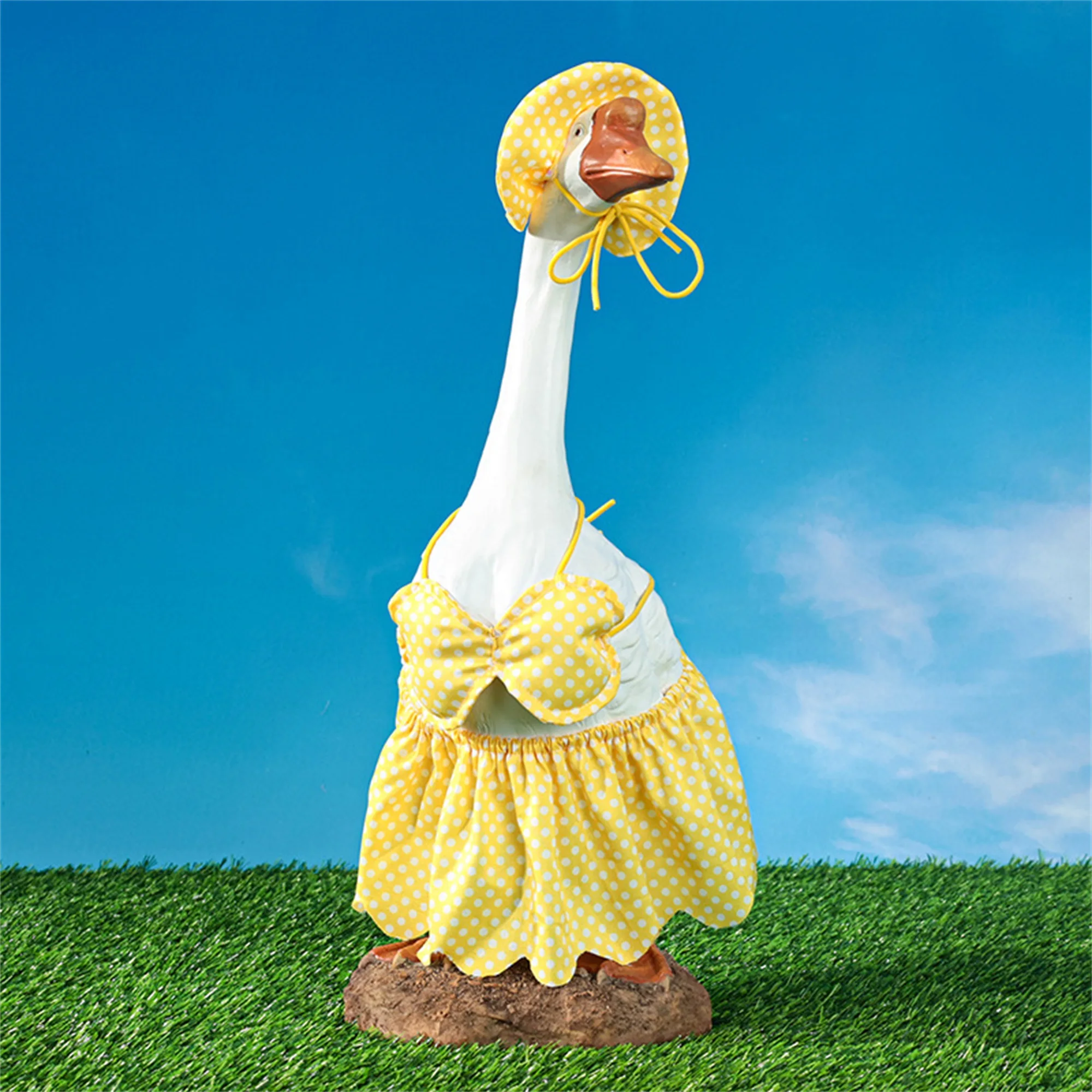 Garden Gnome Swimsuit 3 Piece Set Floral Print Bandeau Top and High Waisted Bottoms with Sun Hat Outdoor Lawn Decoration