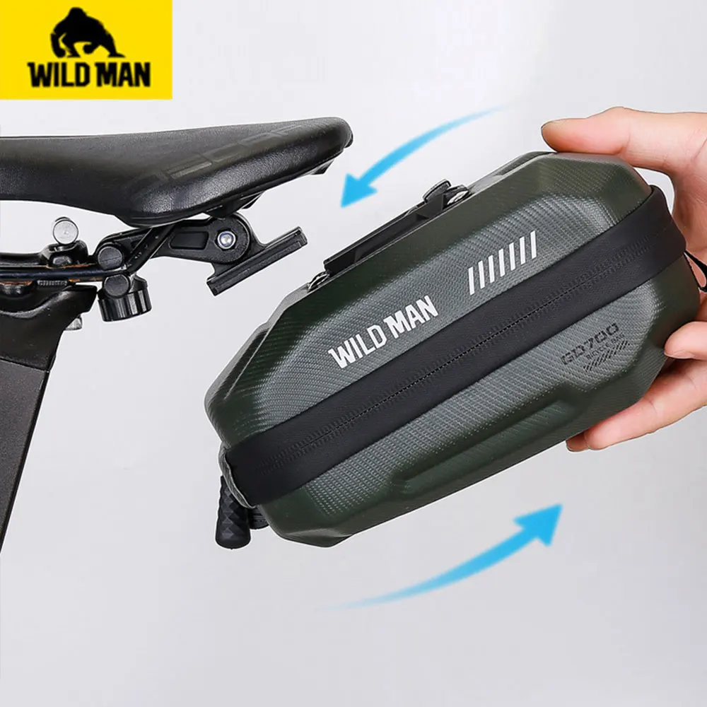 WILD MAN Bicycle Tail Bag 1L Capacity Reflective Adjustable Cycling Saddle Bag Waterproof Hard Shell MTB Road Bike Accessories