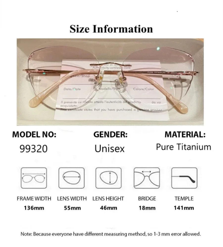 Women Rimless Eyeglass Titanium Butterfly Tint Gradient Color Elegant Prescription Glasses Lady Cat Eye Optical Frameless Gafas