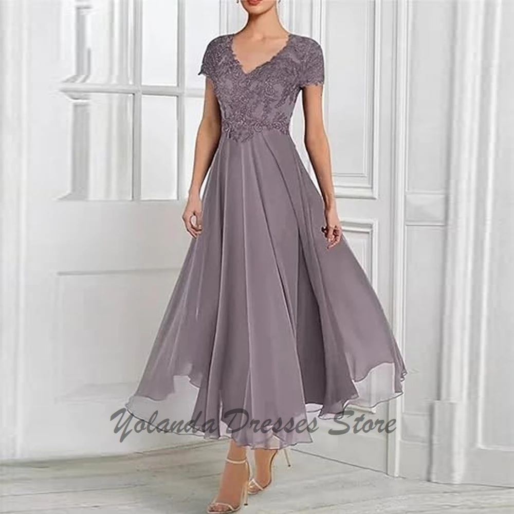 Modern 2 Piece Mother of The Bride Dresses Jacket Half Sleeves Appliques Lace Formal Evening Gown with Pockets Ankle Length