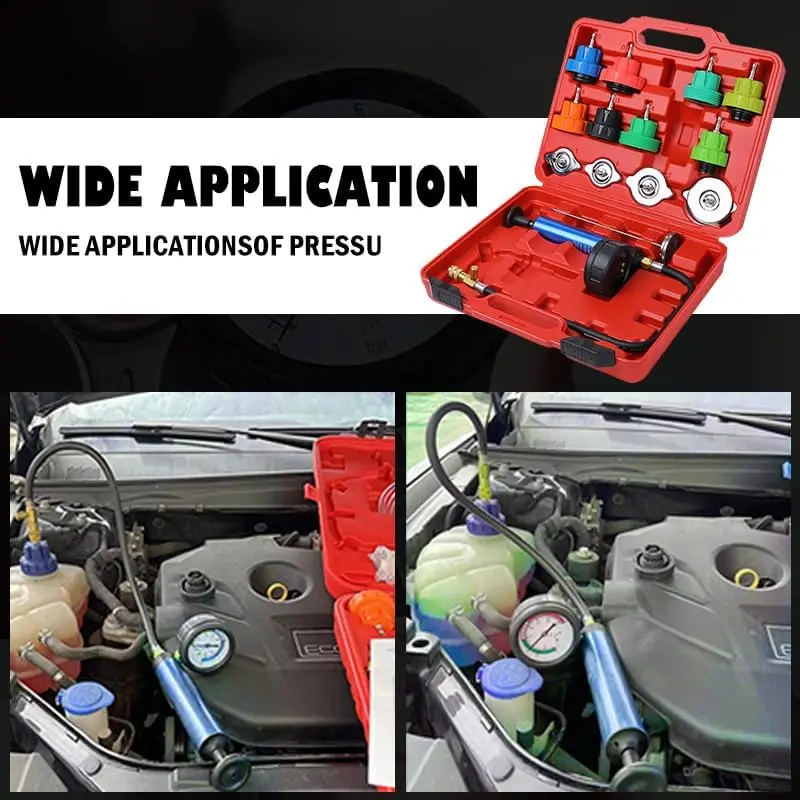 14-Piece Cooling System Pressure Tester Kit for Car, Truck, Motorcycle Radiator Test Tool