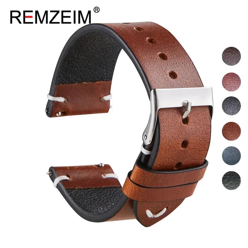 REMZEIM Quick Release Leather Watchbands 18mm 20mm 22mm Casual Belt Smart Watch Strap Soft Leather Bracelet Wrist Watch Band