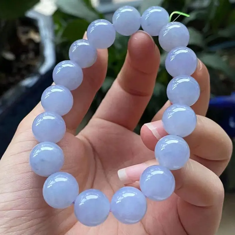 Myanmar Natural Jadeite High Quality Ice-like Transparent Polished Violet Big round Bead Bracelet 12mm