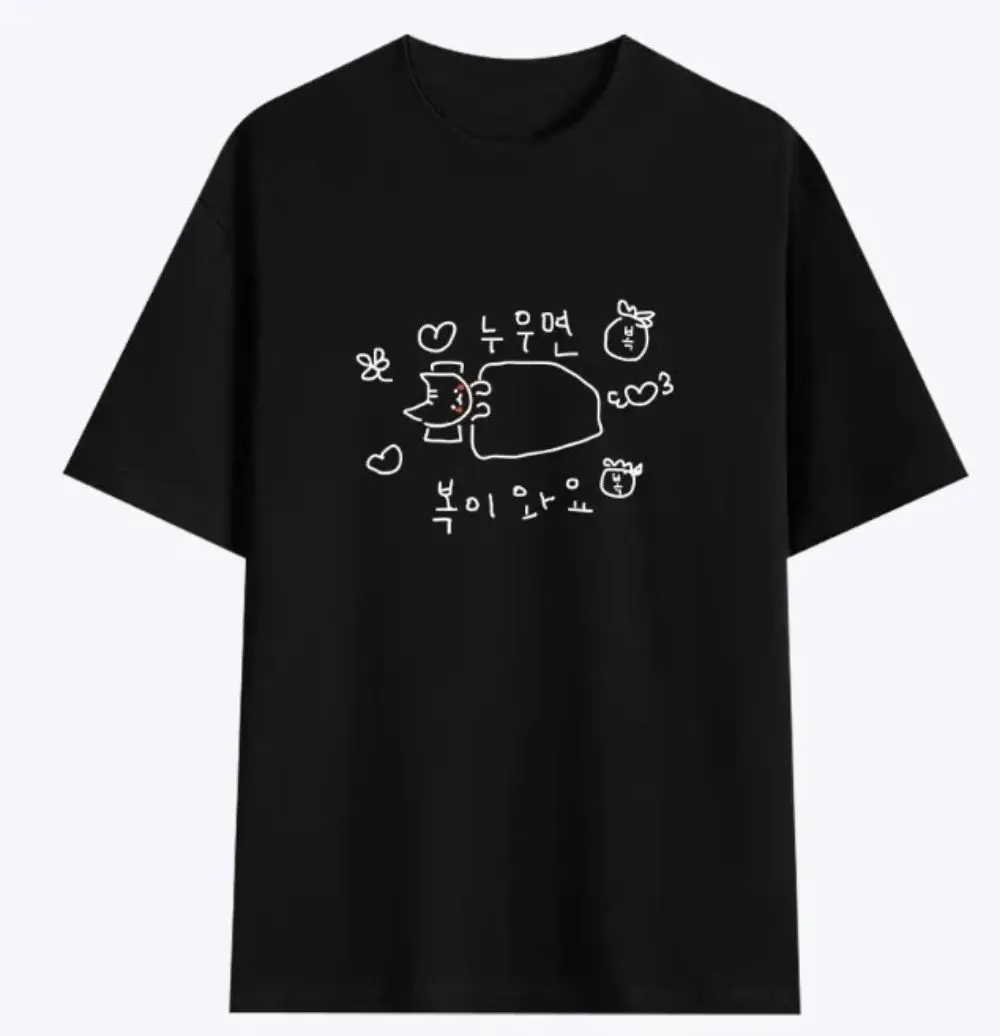 Korean Cute Cat Happy Life Doodle Short-sleeved Printed T-shirt Top Women Kawaii Line Art Cat Meme Graphic Casual Y2k Streetwear