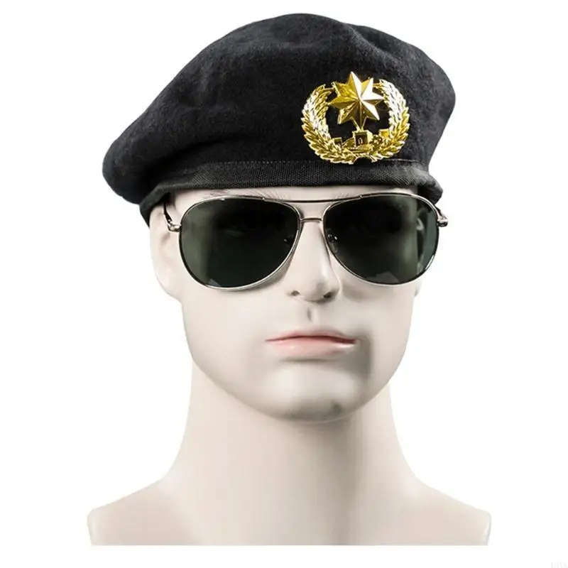 قبعة L5YA أنيقة لزي كابتن البحارة الأمنيين قبعات صوفية مزخرفة قابلة للتنفس ومريحة #3