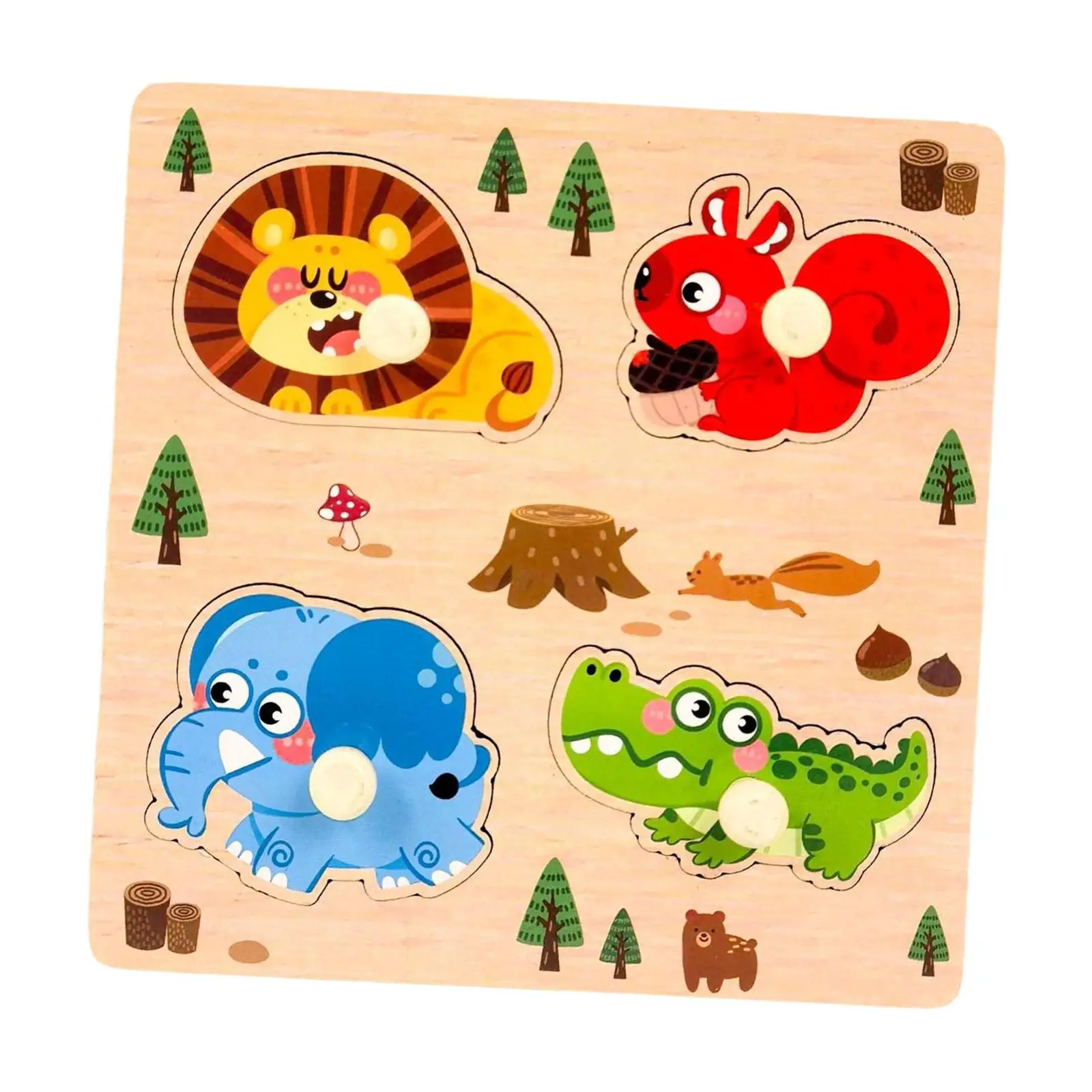 Wooden Peg Puzzle, Toddlers Jigsaw Puzzle, cartoon Wooden Learning Puzzle for Travel