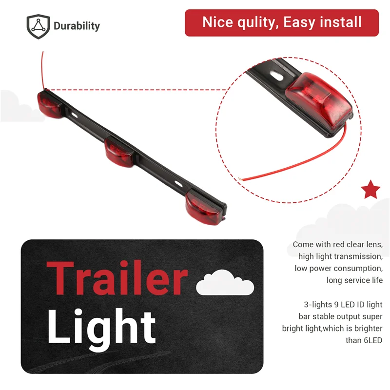 

A80X-Warning Brake Light 14.2 Inch Red Clearance Identification ID Marker Light With Bracket For Pickup Truck Trailer RV