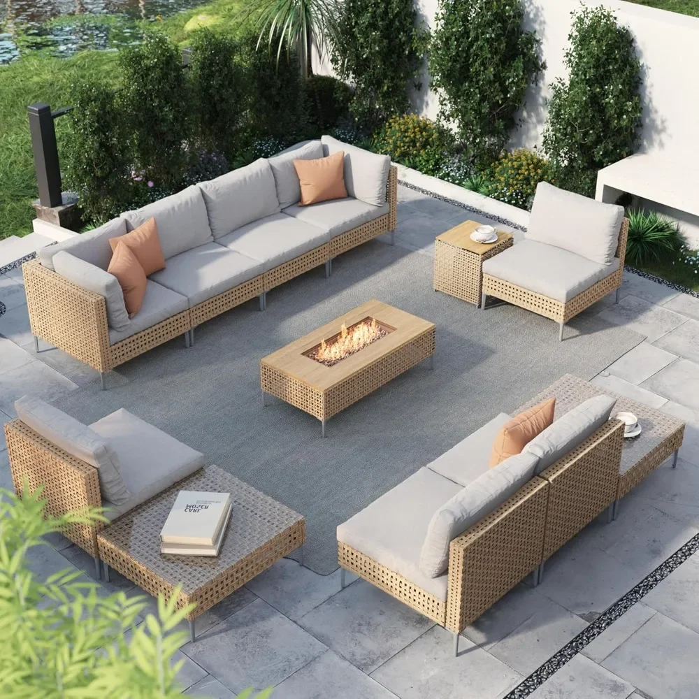 

12-Piece Patio Furniture Set with 47" Fire Pit Table, Outdoor Conversation Set Fire Pit & Storage Box with Thick Cushions