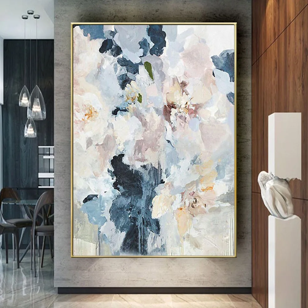 

Handmade Abstract Oil Painting Home Decor Picture Landscape On Canvas Mural Hand-Painted White Blue Wall Art For Room New Design