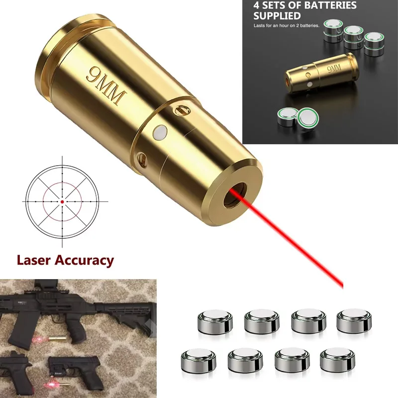 

Bore Sight Laser 9mm Chamber Red Laser Boresighter with Extra Batteries Bore Sighting Tool For Pistol Rifle Improve Accuracy