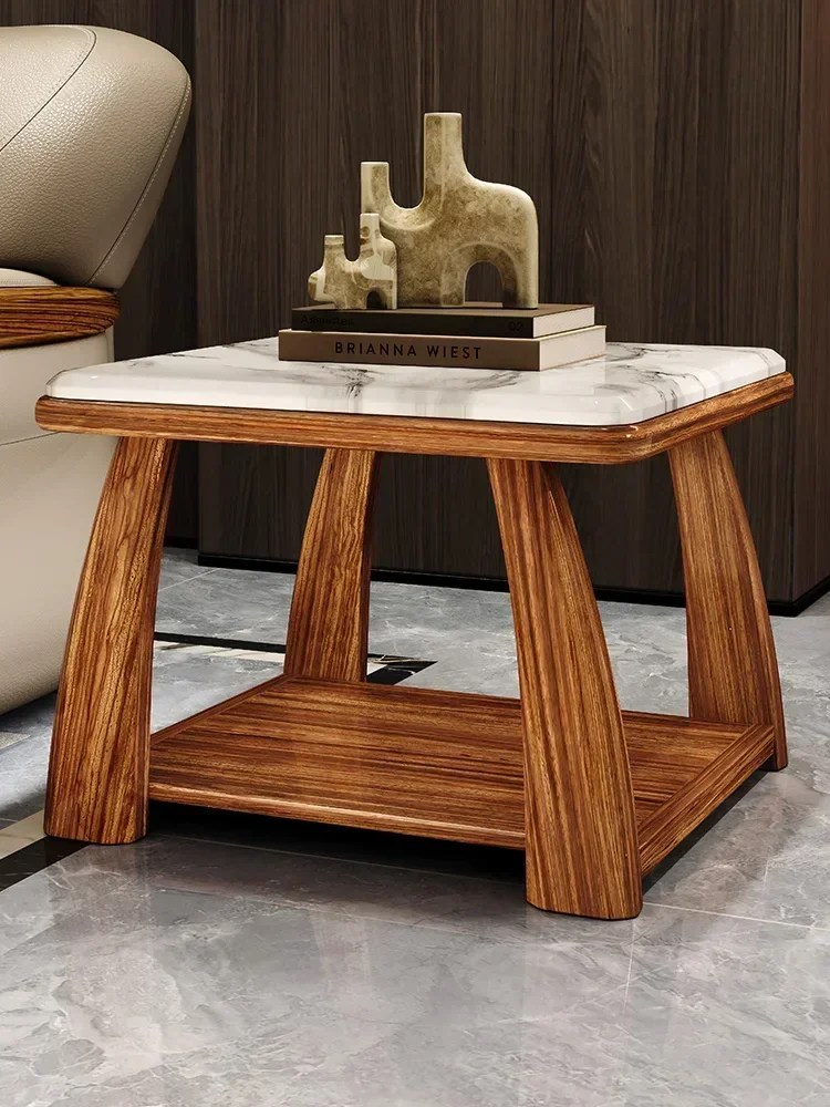 New Chinese Style Marble Solid Wood Square round Square Table Living Room Sofa Side Table