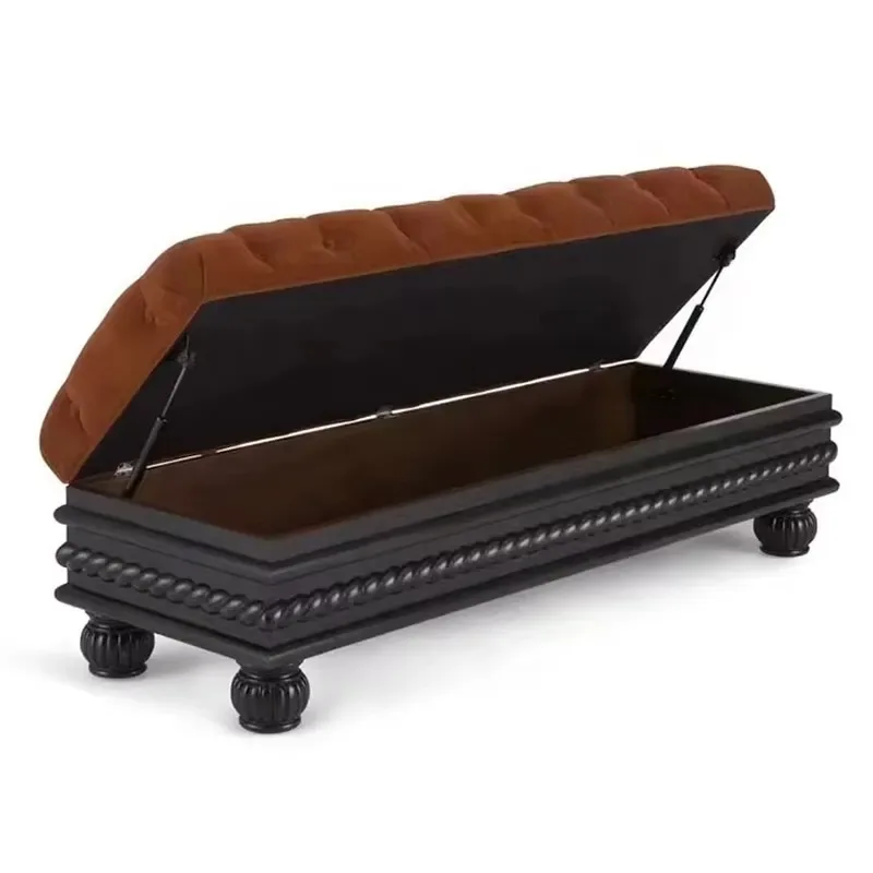 Vintage Tufted Storage Ottoman Bench with Lift Top Upholstered Entryway Footrest for Living Room Bedroom