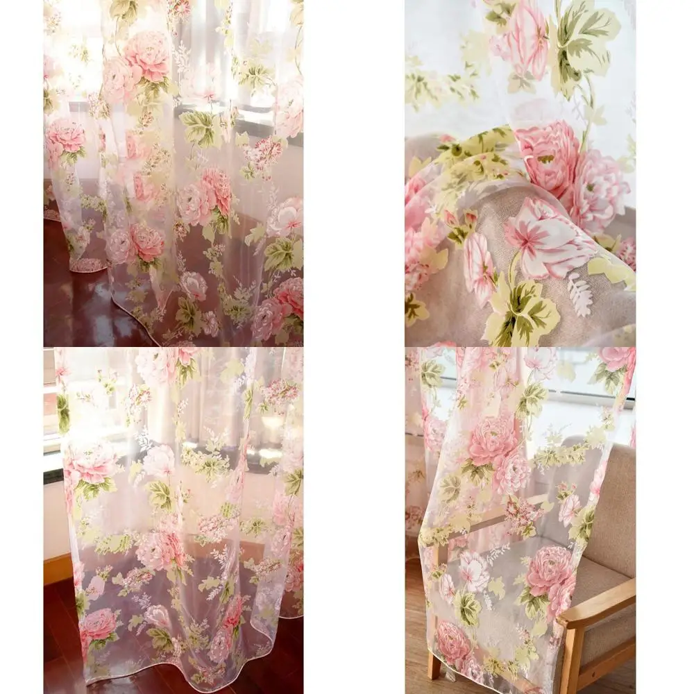 

Прозрачные шторы Pink Flower, 2 штуки, ширина 120 см, длина 84 см, светопропускающие.