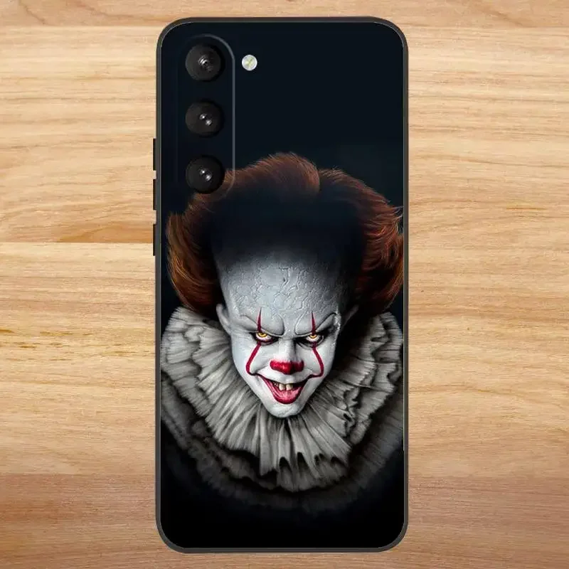 Horror Pennywise Clown Phone Case For Samsung S23,23,22,30,21,10,9,Note20 Ultra,Lite,Ultra,5G,Plus,FE,Black Soft Case