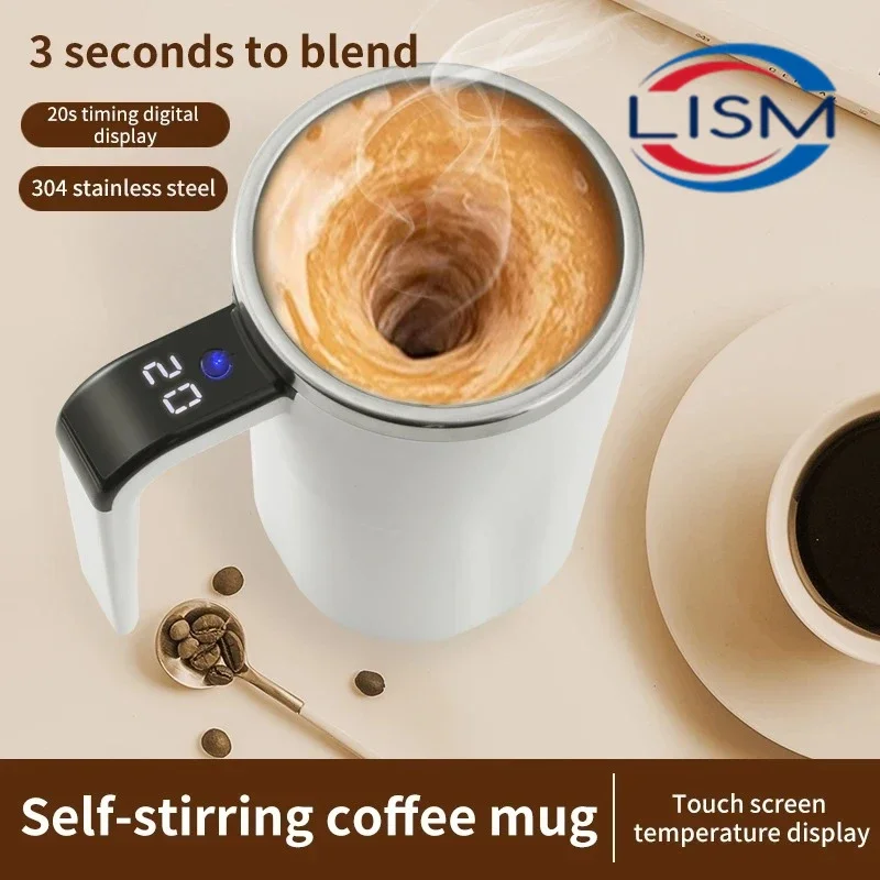Taza de Café Eléctrica Mini HOMEFISH de 380 ml con Auto-Mezcla, Recargable por USB, Impermeable IP67, Apta para Alimentos, Taza de Té Magnética Automática