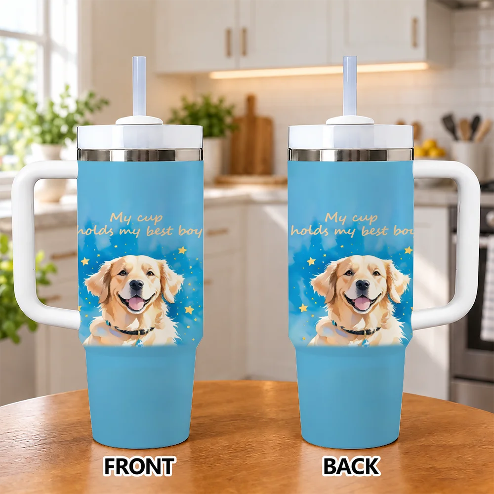 Golden Retriever Sunglasses 40oz Tumbler with Handle Straw Funny Dog Insulated Travel Cup Gift for Dog Lovers Vacuum Flasks